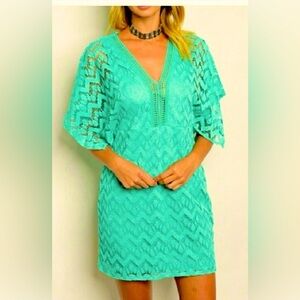 Elegant Turquoise Lace Mini Dress sz large